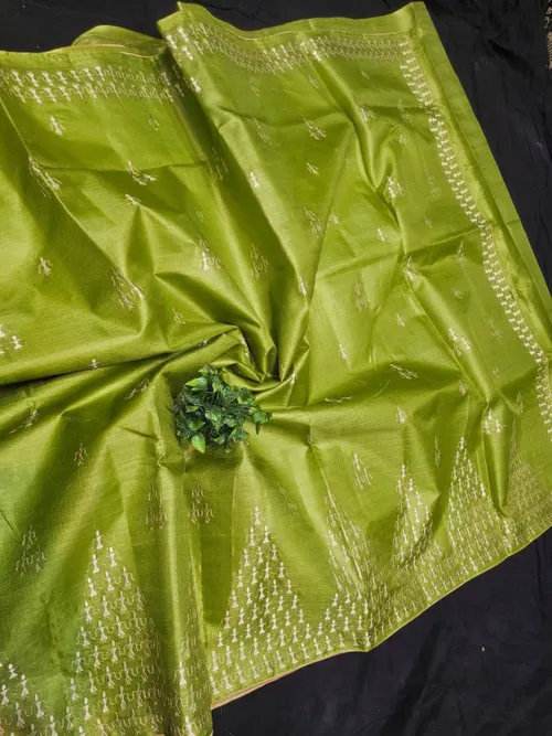 PURE KORIAN TUSSAR SILK EMBROIDERY SAREES 